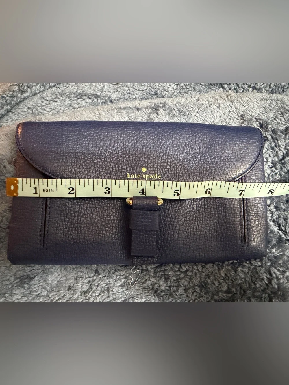 Kate Spade Pebbled Leather Fold-Over Clutch in Navy